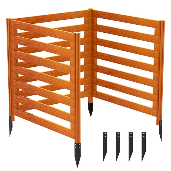 Outdoor Wood Air Conditioner Fence Panels (3 Panels, 36"), Wooden Brown Privacy Screens with 4 Metal Stakes, Equipment Enclosure for Backyard, Garden, Patio, Pool, Outside