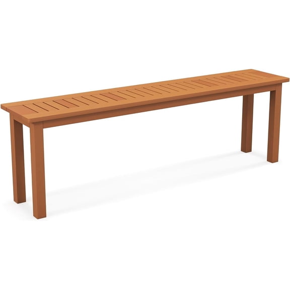 Outdoor Wood Bench, 59 Long Patio Dining Bench, Backless Wooden Bench with Teak Oil Finish & Slat Seat, Accent Entryway Bench, Farmhouse Bench for Yard, Garden, Porch, Indoors