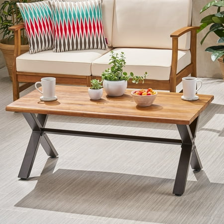 Outdoor Wood Beverage Table With Stable Metal Frame And Rustic Finish, 37.94 Lb Package Weight Gathering Base Durability, 23.43''w X 44.25''l