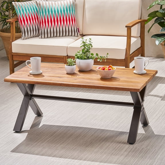 Outdoor Wood Beverage Table With Stable Metal Frame And Rustic Finish, 37.94 Lb Package Weight Gathering Base Durability, 23.43''w X 44.25''l