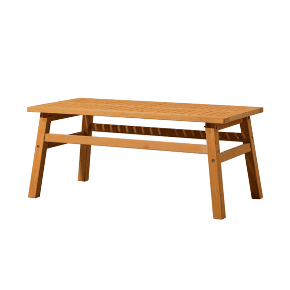 Outdoor Wood Coffee Table 42", Farmhouse Patio Side Table, Solid Cedar Accent Table w/ Slatted Top for Garden, Lawn, Living Room - Teak Finish