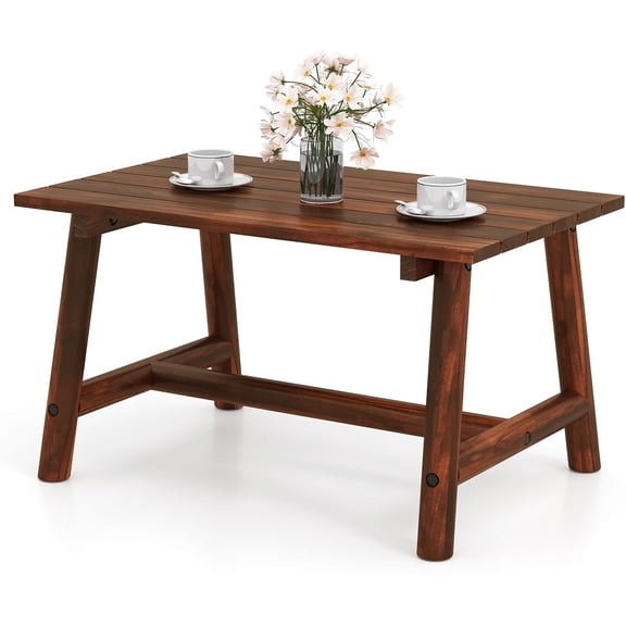 Outdoor Wood Coffee Table, Japanese Floor Low Tea Table with Slatted Tabletop, Rectangle Patio Side End Table for Poolside Garden Living Room
