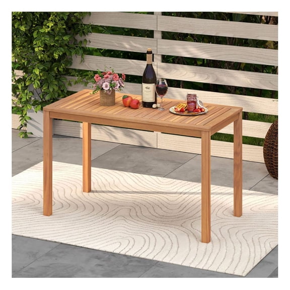 Outdoor Wood Dining Table - Slatted Patio Table for 4-6 People, 24x36 inch Natural Finish