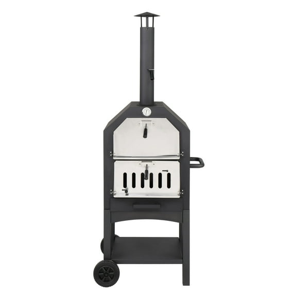 Outdoor Wood Fired Pizza Oven with Grill Racks & Pizza Stone & Aluminum Pizza Peel, Pizza Stove for Backyard and Camping, Black