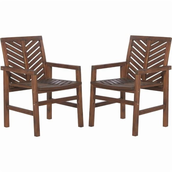 Outdoor Wood Patio Chairs - Set of 2 - Dark Brown