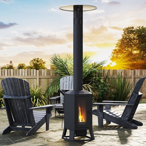 Outdoor Wood Pellet Patio Heater, Stainless Steel Burner with Wheels, for Patio