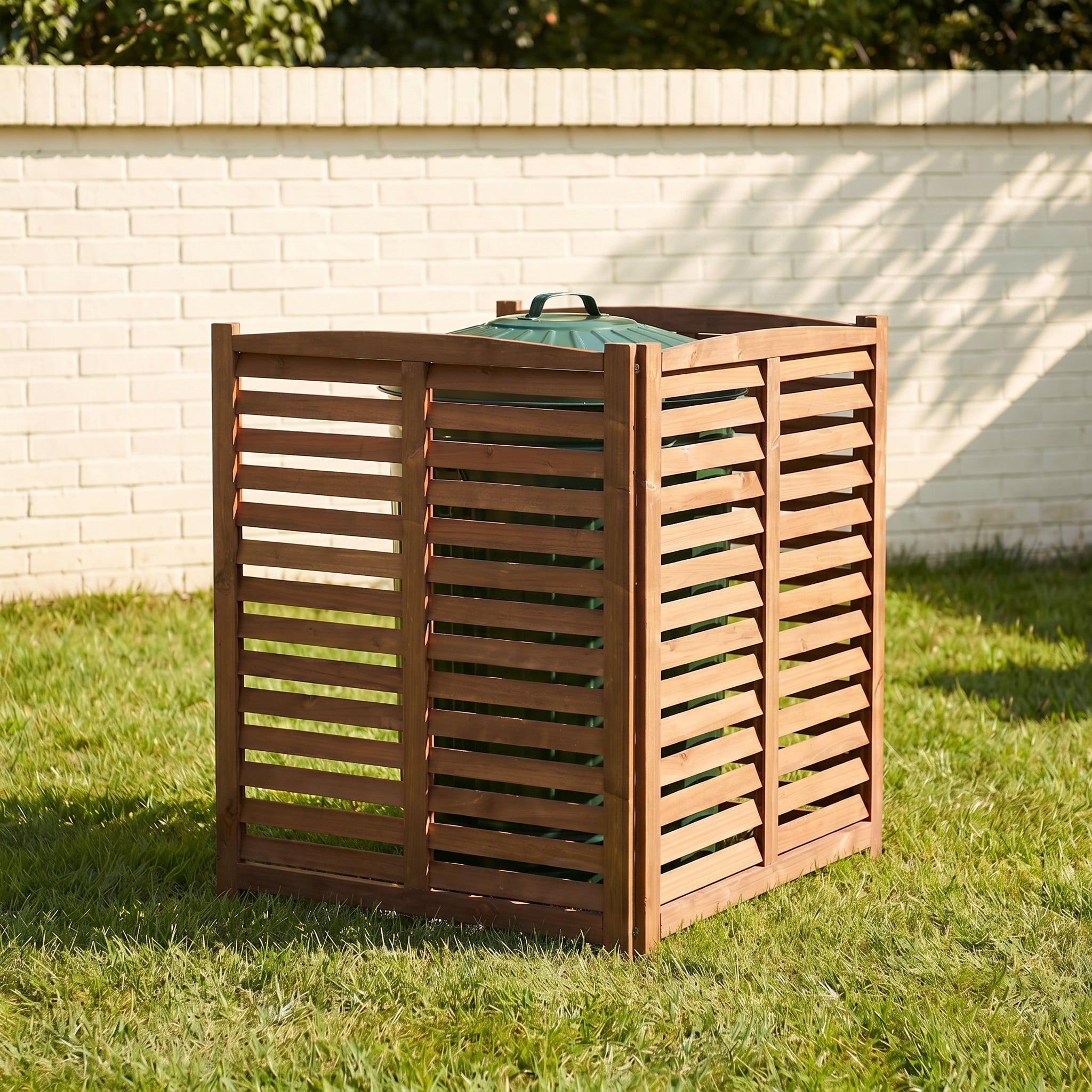 Outdoor Wood Privacy Fence 3-Panel 32W x 38H, Solid Wood Air Conditioner Screen with Slat Spacing for AC Unit Trash Can Pool Pump Enclosure, Brown