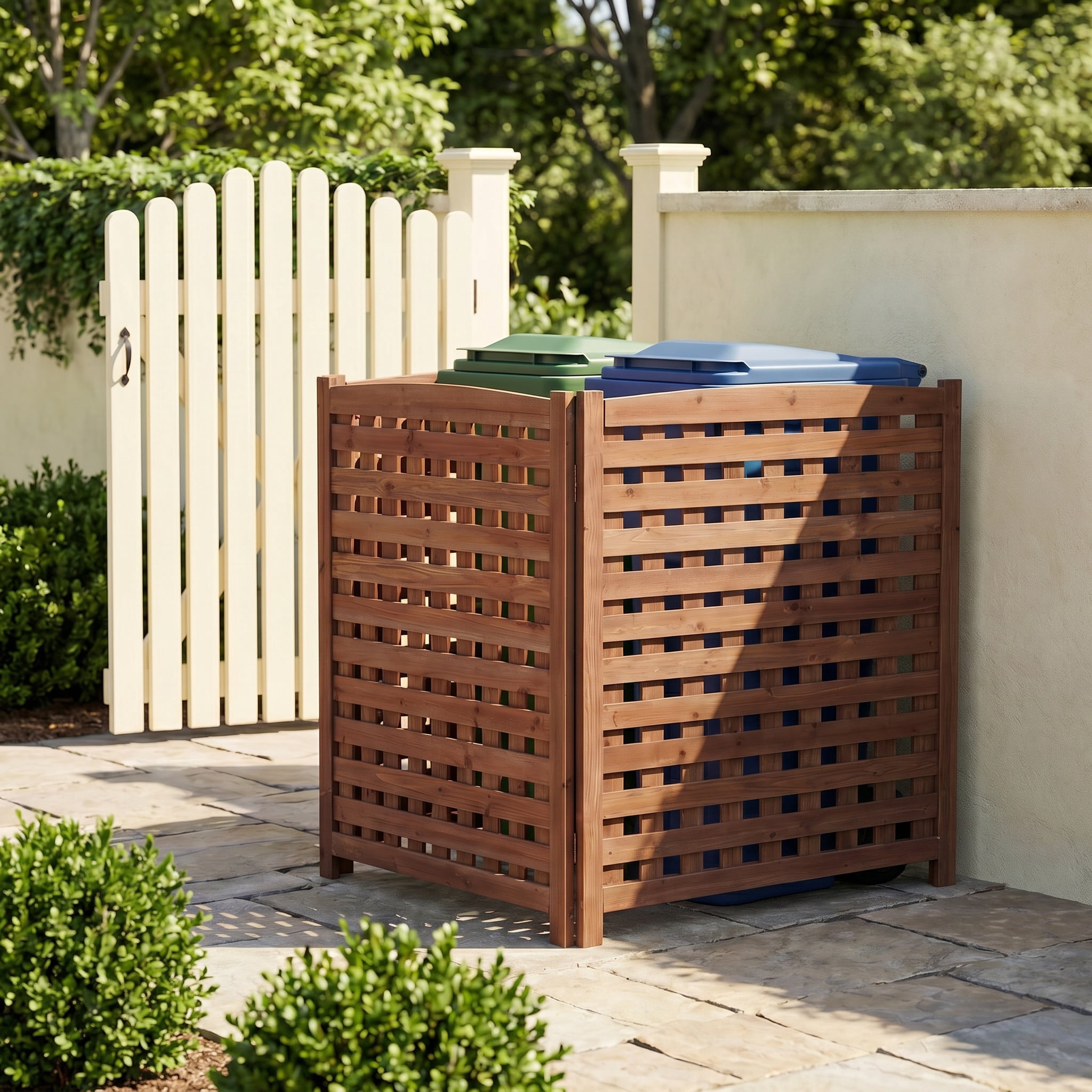Outdoor Wood Privacy Fence 3-Panel 32W x 38H, Solid Wood Air Conditioner Screen with Slat Spacing for AC Unit Trash Can Pool Pump Enclosure, Brown