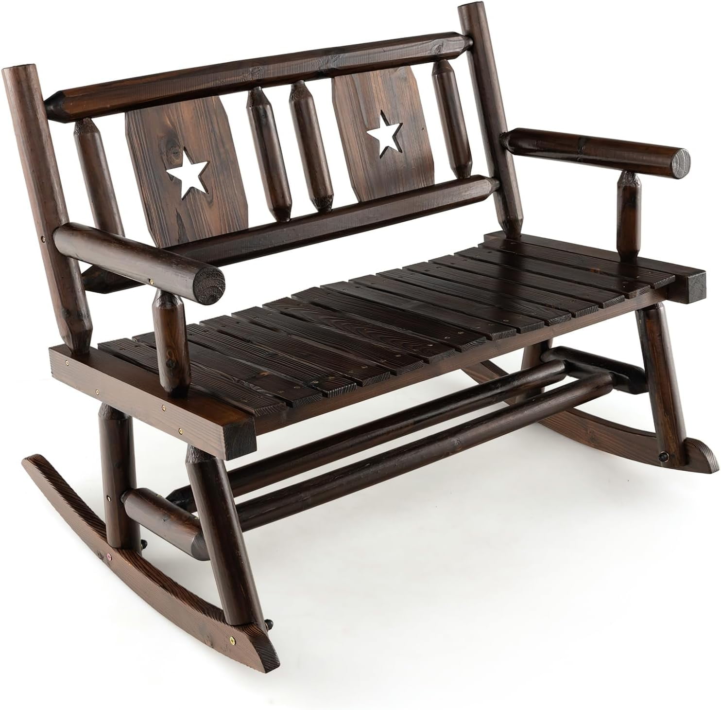Outdoor Wood Rocking Bench Carbonized Double Rocking Chair for 2 ...