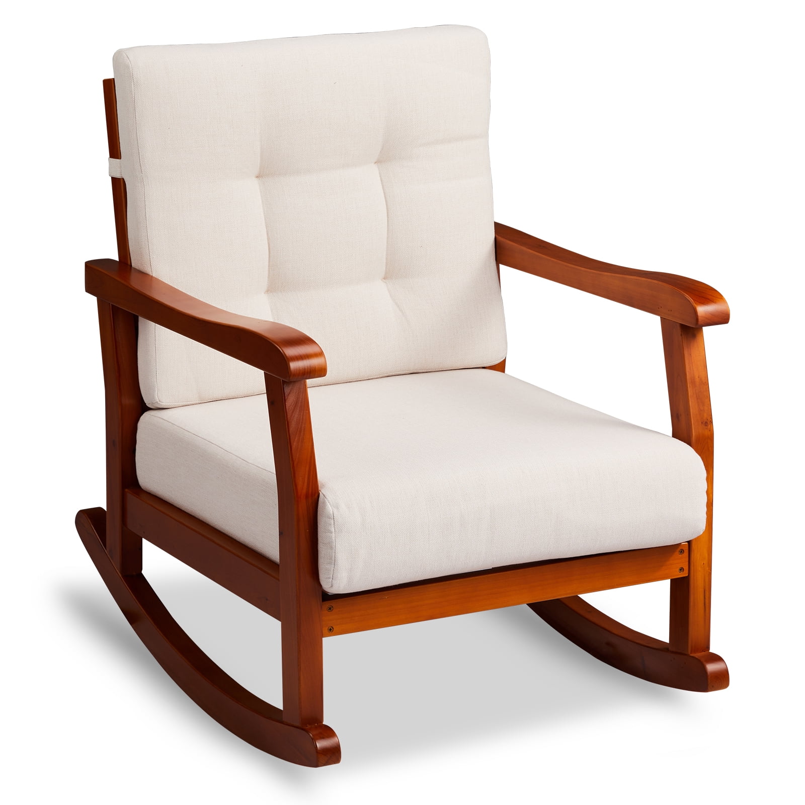 Outdoor Wood Rocking Chair with Detachable Washable Cushions, Patio ...