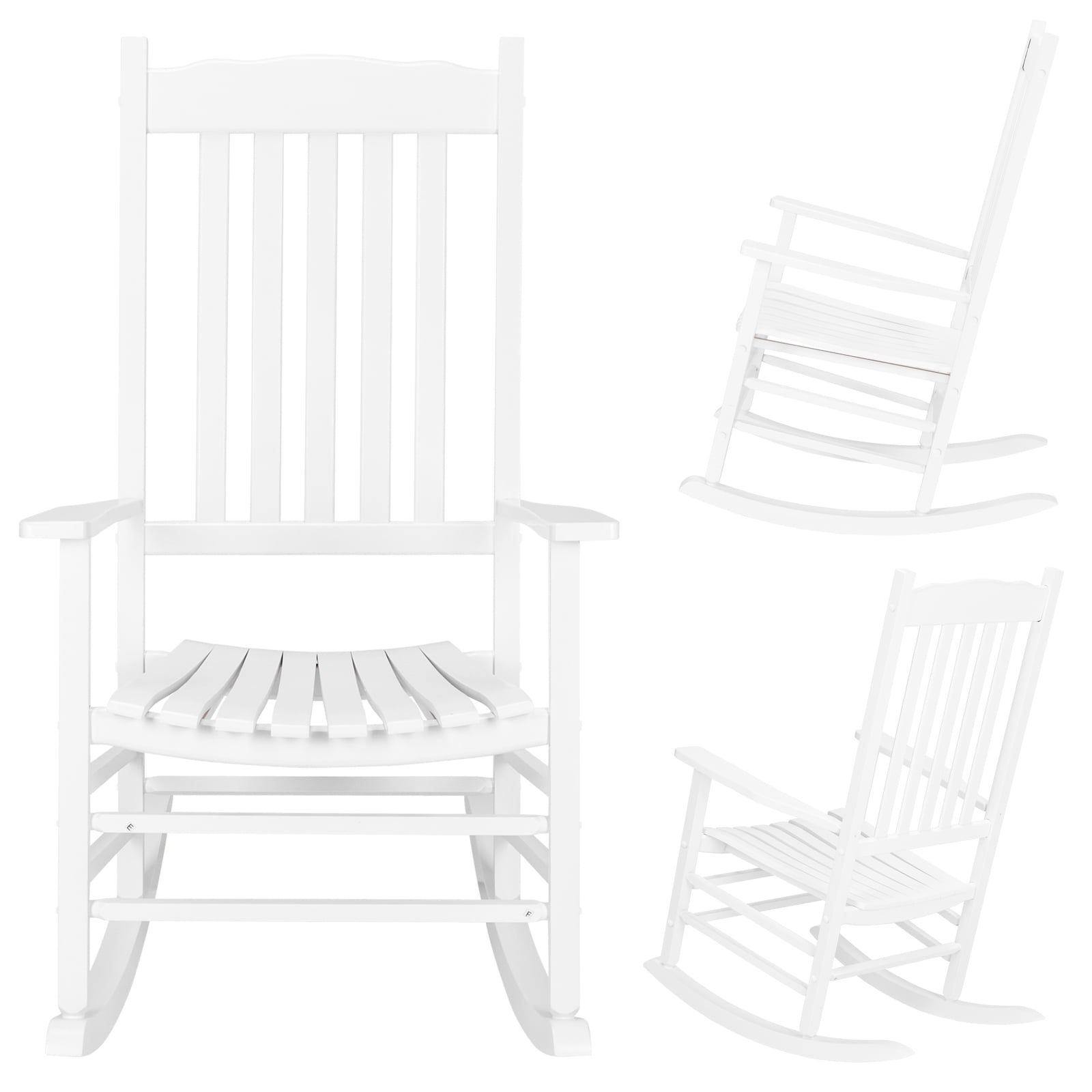 Outdoor Wood Rocking Chair, Wavy Backboard, Weatherproof Patio Rocker for Patio Garden Yard Balcony Poolside, White