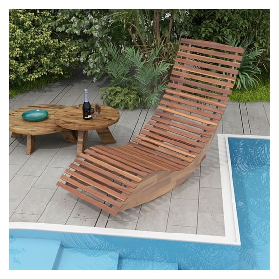 Outdoor Wood Rocking Chair - Widened Slatted Seat, High Back, 360lbs Capacity - Natural Finish Patio Rocker for Porch, Garden, Backyard