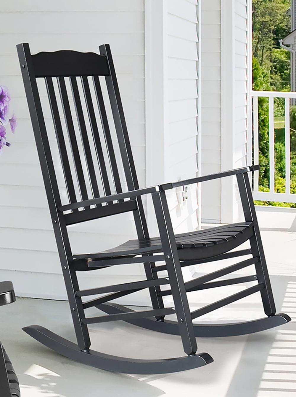Outdoor Wood Rocking Chair, Wooden Patio Rocking Chair with Comfortable ...