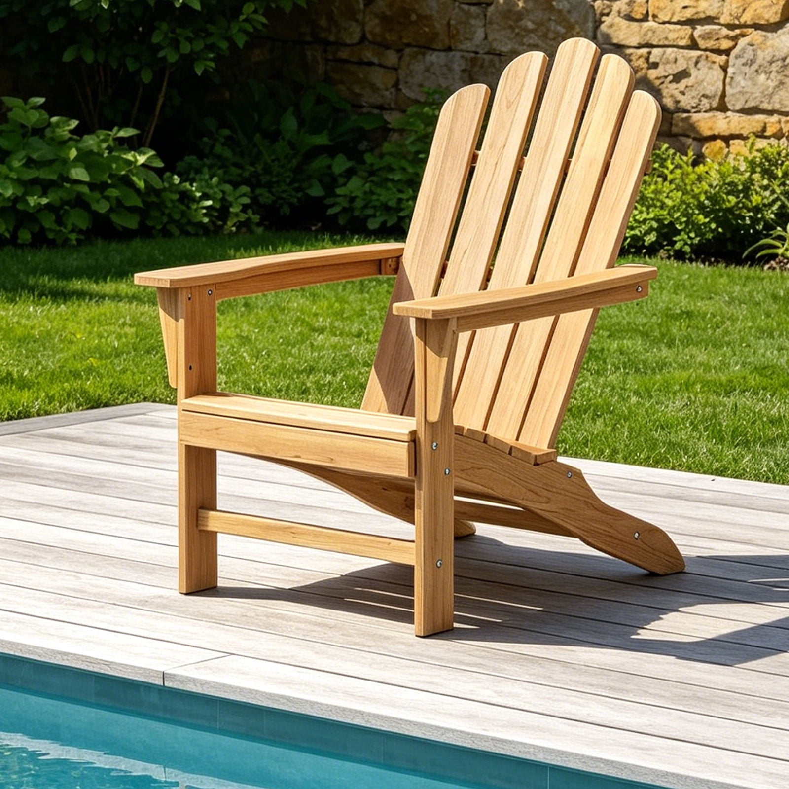 Outdoor Wooden Adirondack Chair, Teak Leisure Line Adirondack Chair All Weather Fire Pit Chair Suitable for Patio Lawn Gardens Terraces Poolside