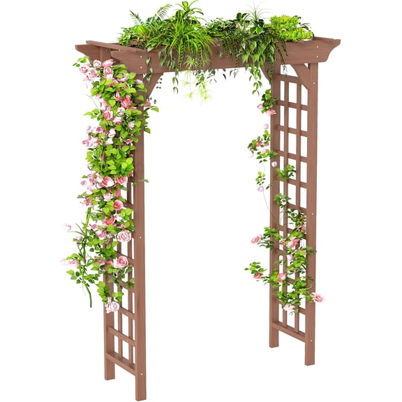 Outdoor Wooden Arch Pergola for Garden, Backyard, Patio & Wedding (Dark Brown, 63" W x 85.5" H)