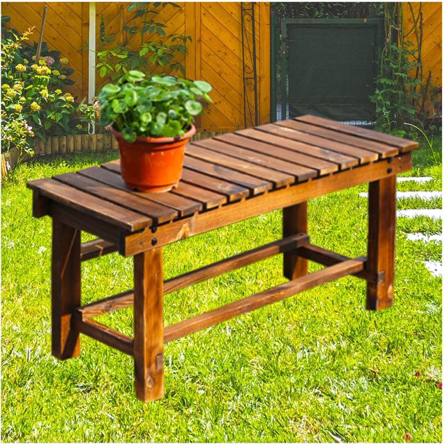 Outdoor Wooden Bench, Wood Backless Bench, Multifunctional Slat Bench