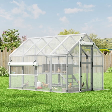 Outdoor Wooden Chicken Coop Large Hen House Poultry Habitat Pet Hutch Run Cage with Nesting Boxes,Walk in Chicken Coops Run W/Ramp and Run