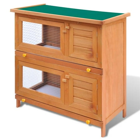 Outdoor Wooden Chicken Coop Rabbit Hutch Small Animal House Pet Cage 4 Doors - 36 in.