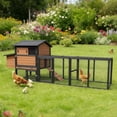 thumbnail image 1 of Outdoor Wooden Chicken Coop with Waterproof UV-Resistant Roof & Enclosed Run, Elevated House with Nesting Box, Slide-Out Tray & Predator-Proof Design, Rabbit Hutch Bunny Cage, for Outdoor Backyard, 1 of 9