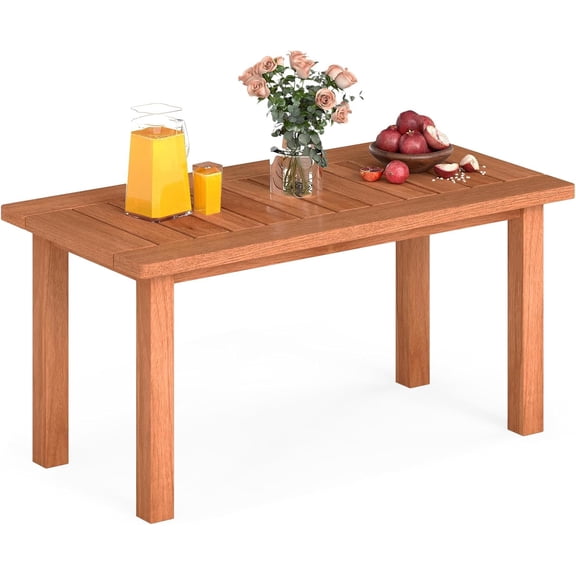 Outdoor Wooden Coffee Table Patio Solid Wood Center Table with Slatted Tabletop, Rectangular Outside Table for Deck, Poolside, Backyard, Garden