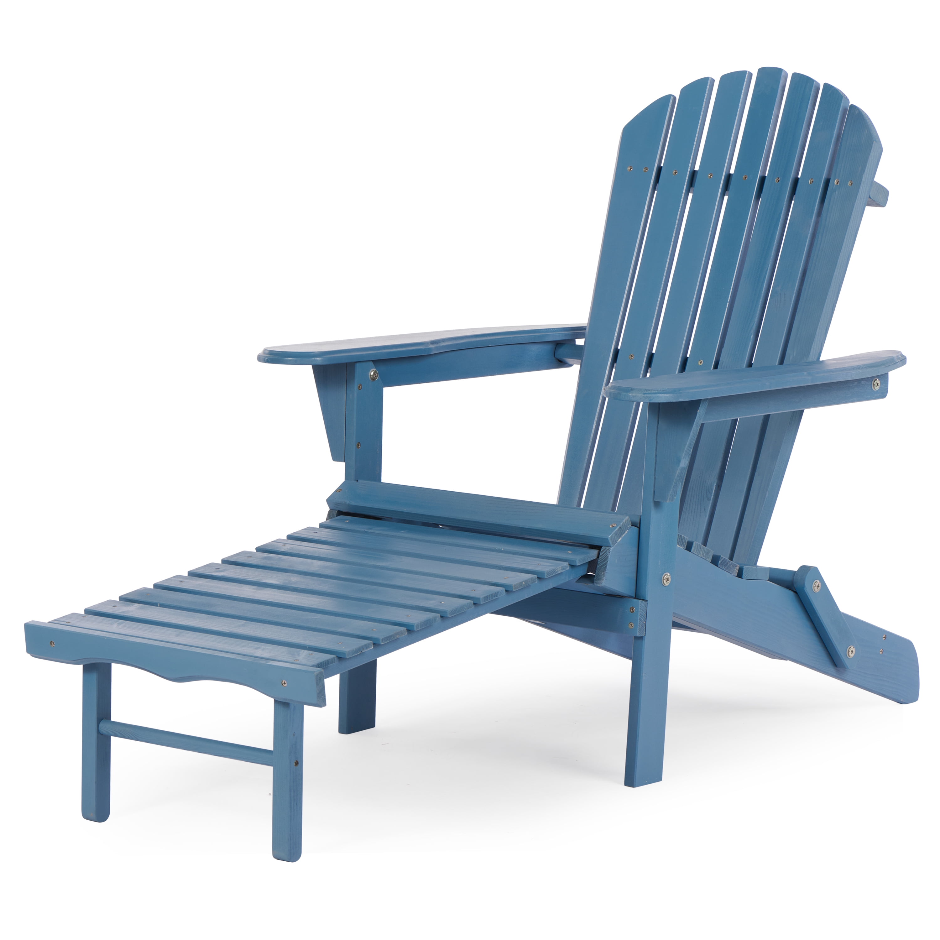 Outdoor Wooden Folding Adirondack Chair with Retractable Ottoman, Pre-Assembled BackRest & SeatBoard, Wood Patio Chair for Garden Backyard Porch Pool Deck Firepit