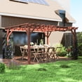 thumbnail image 1 of Outdoor Wooden Gazebo Brown Fir Wood 150" Pergola for Patio & Garden. Sturdy 4"x4" Columns, Crisscross Beams. Natural Shade Oasis for Parties & BBQs. Windproof Level 3-4., 1 of 8