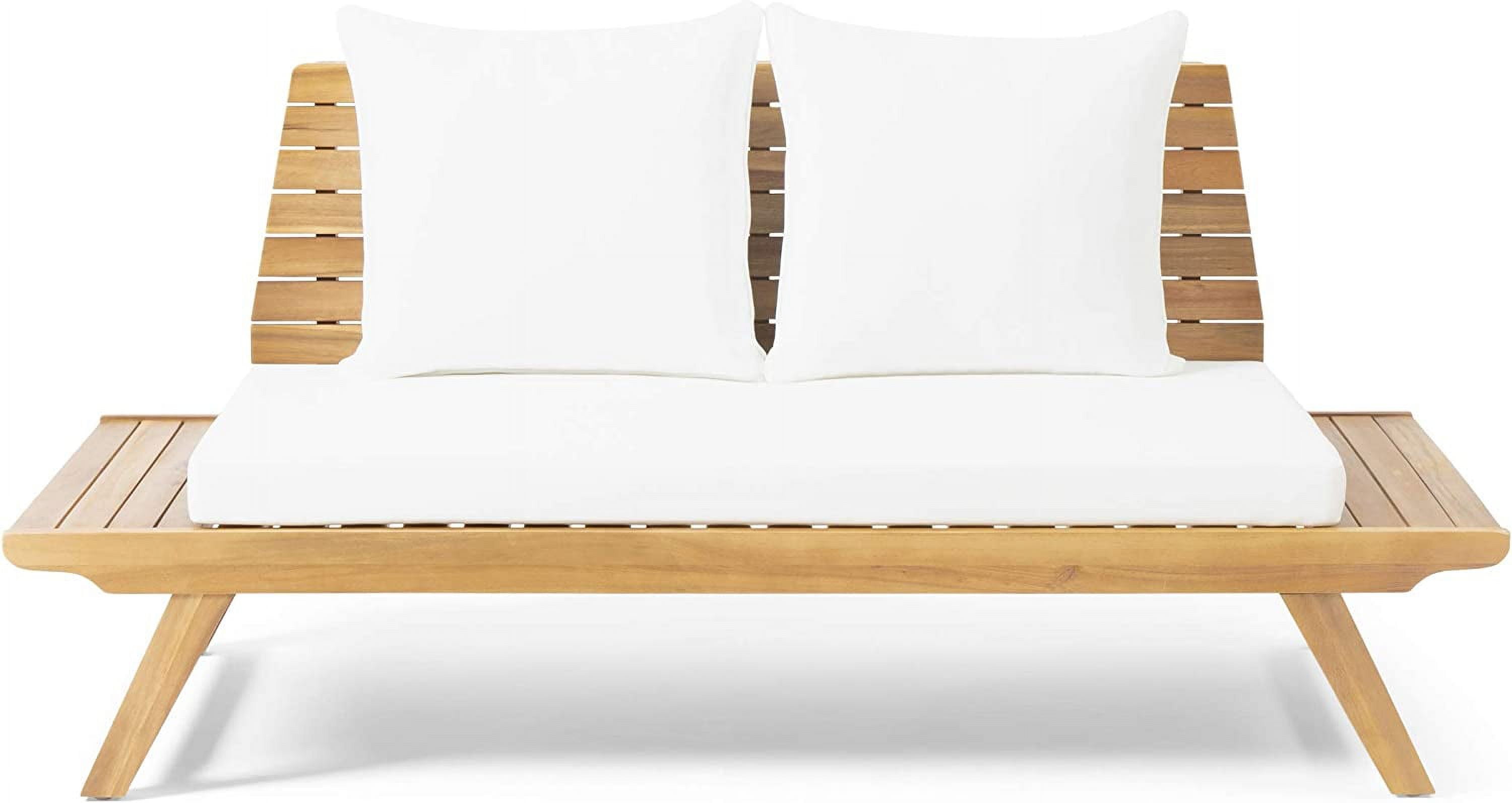 Sedona Teak Finish 68.5'' Acacia Wood Outdoor Loveseat with White Cushions