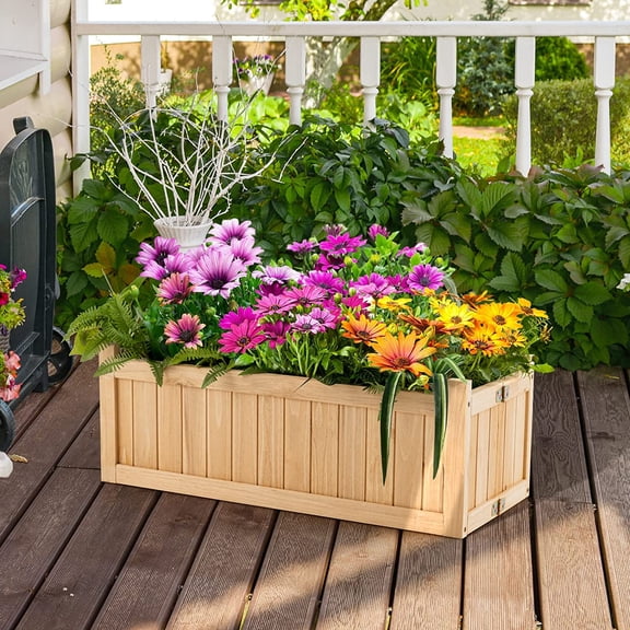 Outdoor Wooden Planter Box, Folding Raised Garden Bed W/Drainage Hole,  Rectangle Plant Container for Flowers Vegetables Fruits Herbs, Collapsible Planting Box for Yard