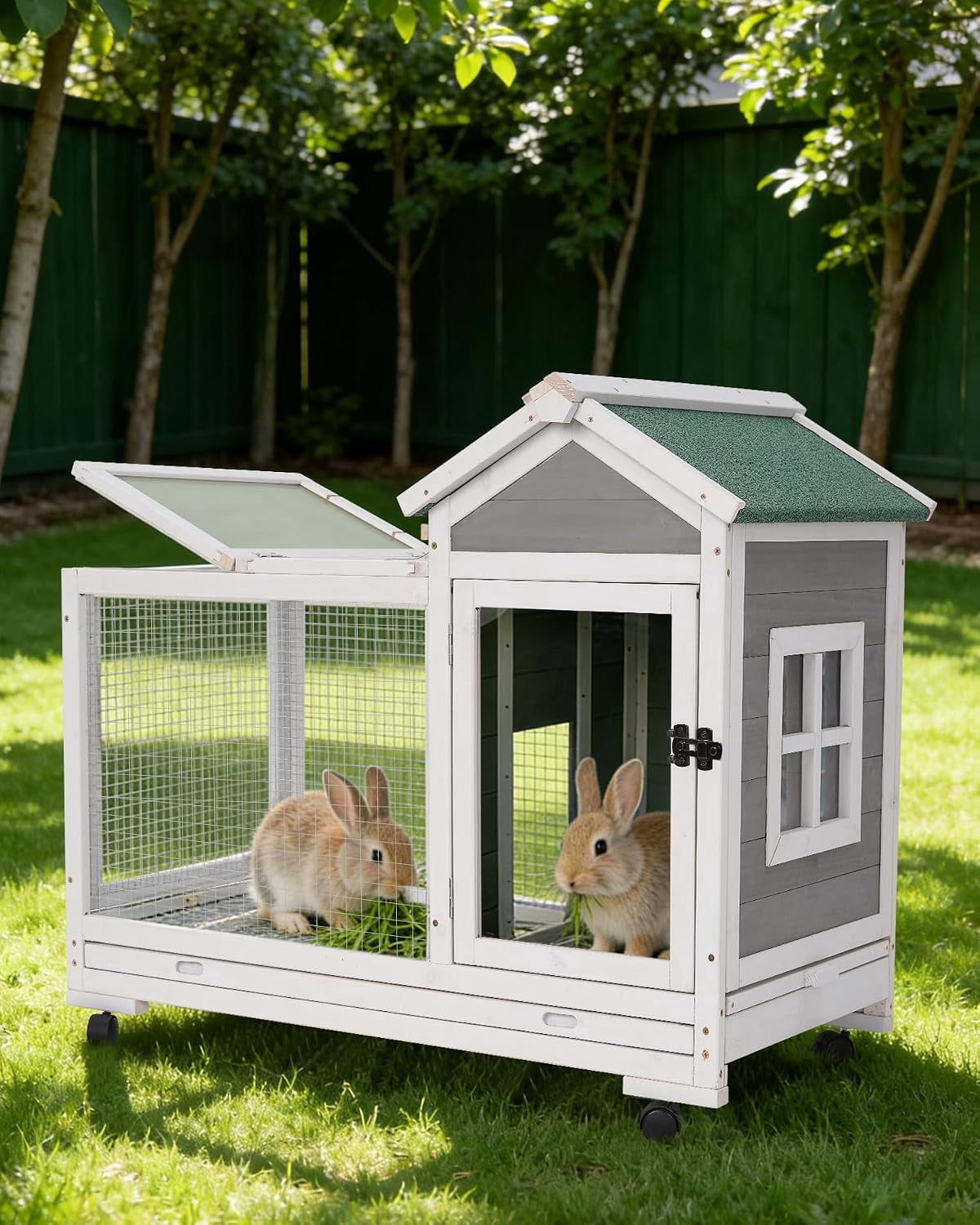 Outdoor Wooden Rabbit Cage:Rabbit Hutch Indoor, Bunny Hutch with Leak ...