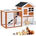 Outdoor Wooden Rabbit Hutch with Run, Indoor Bunny Cage for Pets, Easy