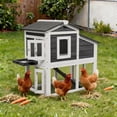 thumbnail image 1 of Outdoor Wooden Small Chicken Coop with Wire Mesh,2-Tier Duck Condo with Weatherproof Brooder,Gray, 1 of 8