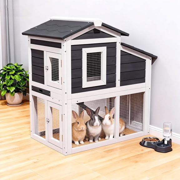 Outdoor Wooden Small Chicken Coop with Wire Mesh,2-Tier Duck Condo with Weatherproof Brooder,Gray