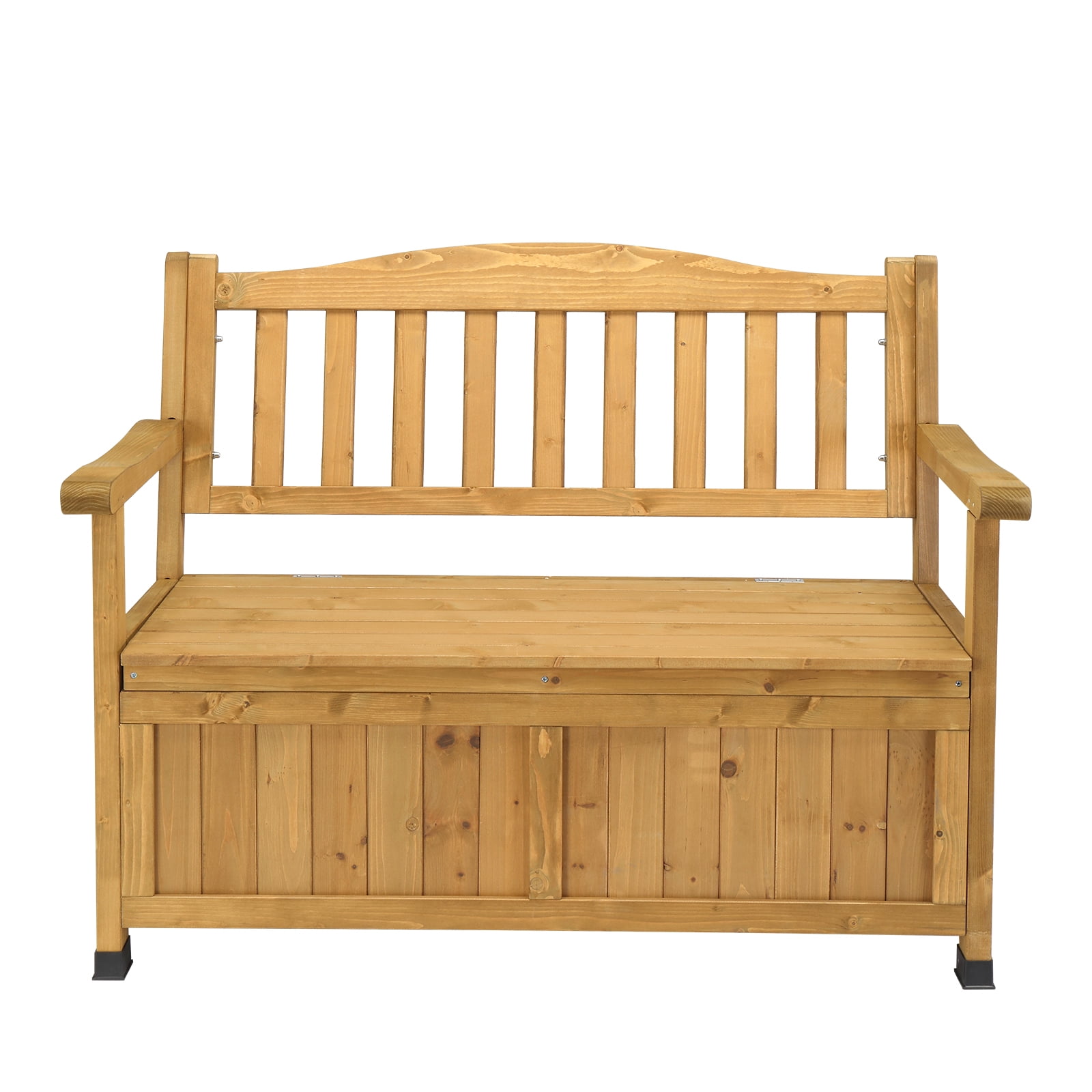 Outdoor Wooden Storage Bench, Large Deck Box with Seating & Armrest, Patio Organizer Loveseat for Garden Porch Deck Backyard Poolside