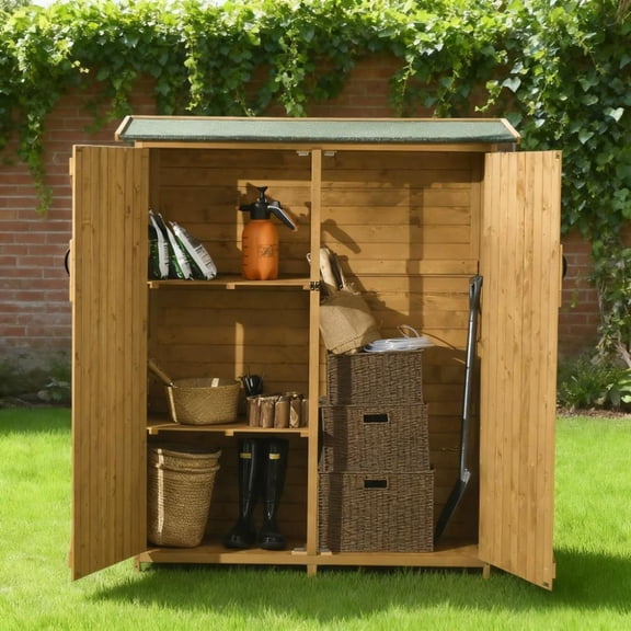Outdoor Wooden Storage Cabinet,Utility Tool Shed with Asphalt Roof&Lockable Door
