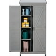 thumbnail image 1 of Outdoor Wooden Storage Shed with Metal Top, Tall Vertical Tool Cabinet for Backyard Garden Patio Lawn, 1 of 6