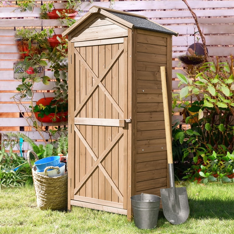 Outdoor Wooden Storage Sheds，Fir Wood Lockers Arrow Shed with