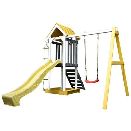 Target Comfort Wood Swing Set, Spruce Wood Yellow, 122” x 138” x 102.4”
