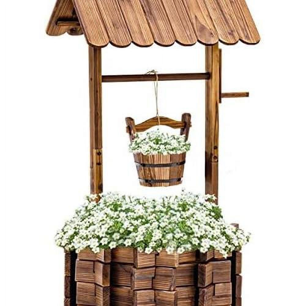 Outdoor Wooden Wishing Well Planter Bucket Decorative Wheelbarrow