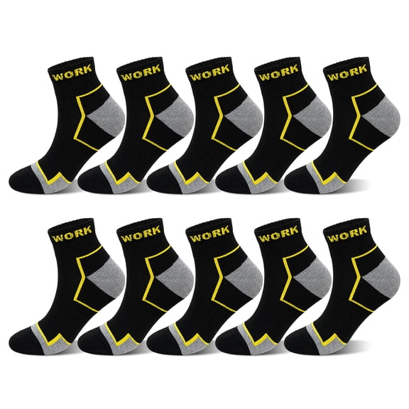 UNEEI Mens Work Socks:10 Pairs Moisture Wicking Athletic Ankle Socks, Lightweight Cushioned Breathable Work Running Socks, Size 11-13