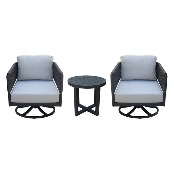Outdoor Woven Abaca Rope Patio Set with End Table and 2 Swivel Rocking Chairs