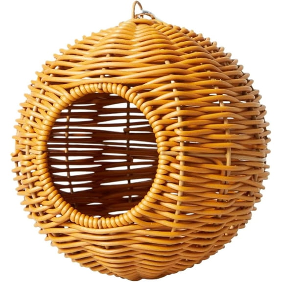 Outdoor Woven Bird House for Hanging, Imitation Rattana Hummingbird Nest Shelter, Small Pet Hut for Canary Cockatiel Conure Sugar Glider Ferret, Indoor/Outdoor Use(DSF)