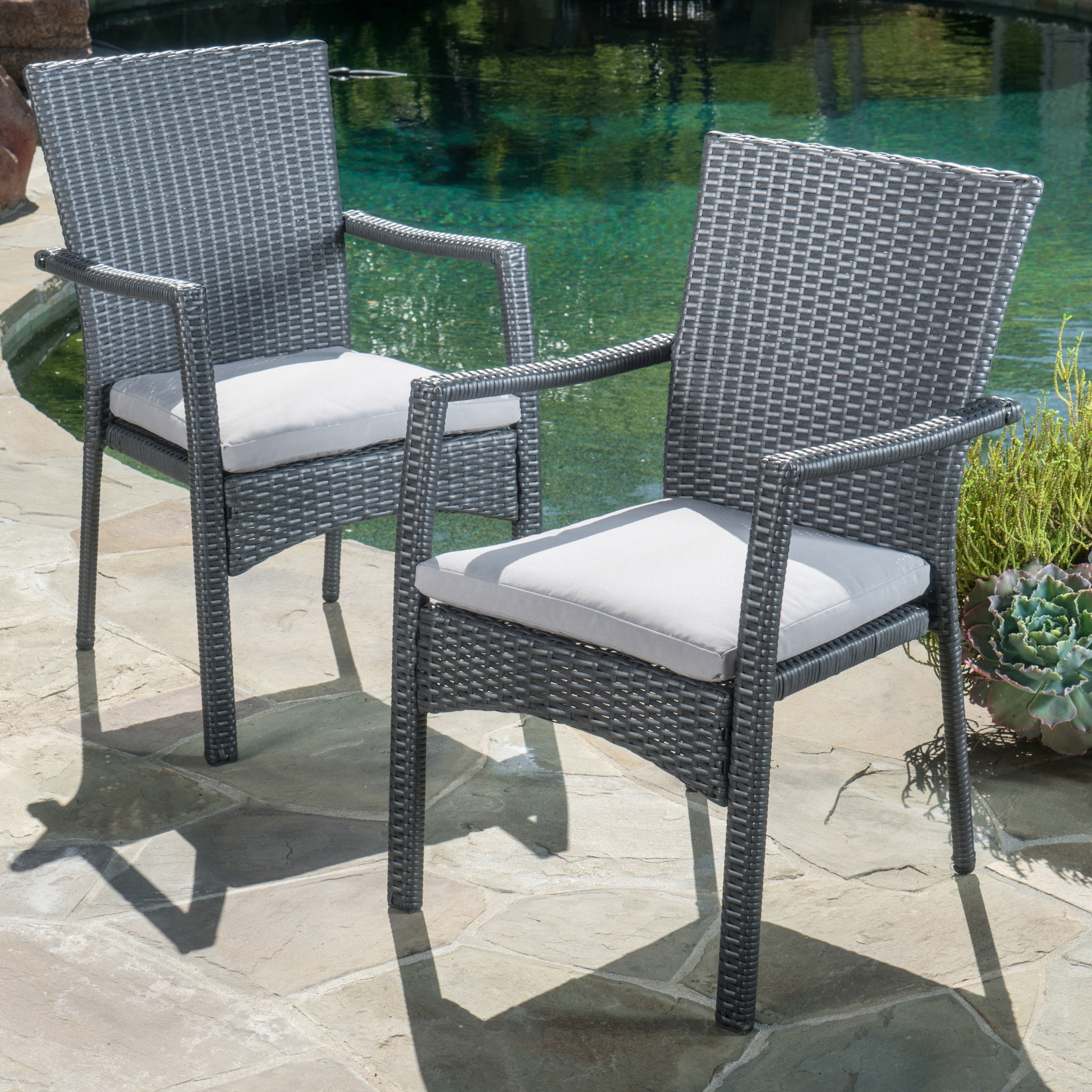 Outdoor Woven Surface Single Dining Chair, Casual Household Seat for Patio Garden, Gray