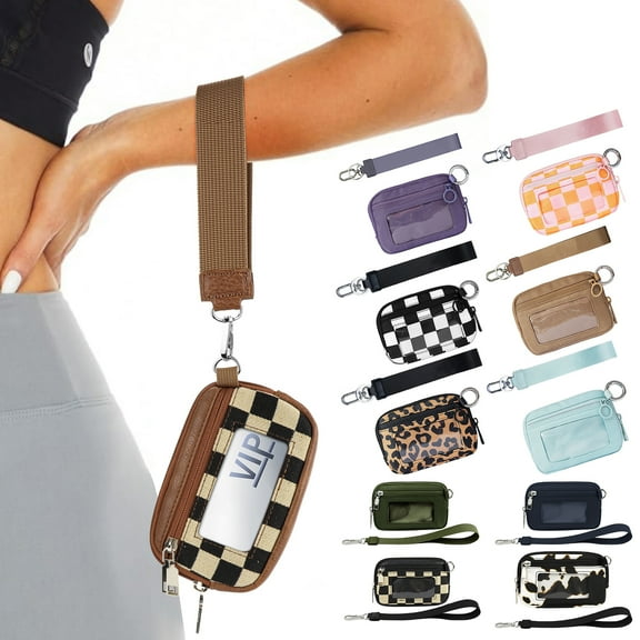 Outdoor Wrist Wallet with Strap Waterproof Wristband Pouch with Transparent Window 3 Zippered Pockets Coin Holder Travel Sport Fanny Pack Unisex Jogging Card Holder
