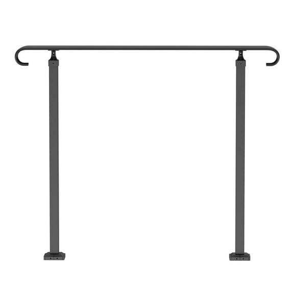 Outdoor Wrought Iron Handrail Adjustable for 1 to 3 Steps Black Transitional Railing for Concrete or Wood Stairs