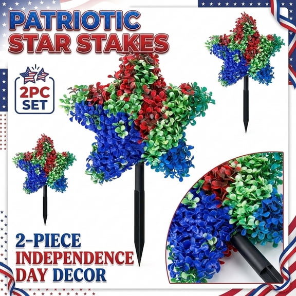 Outdoor Yard Decor, FourthofJuly Star Decorations, Artificial Lawn Yard Stakes, 2 Pc OutdoorandGarden Yard Accents