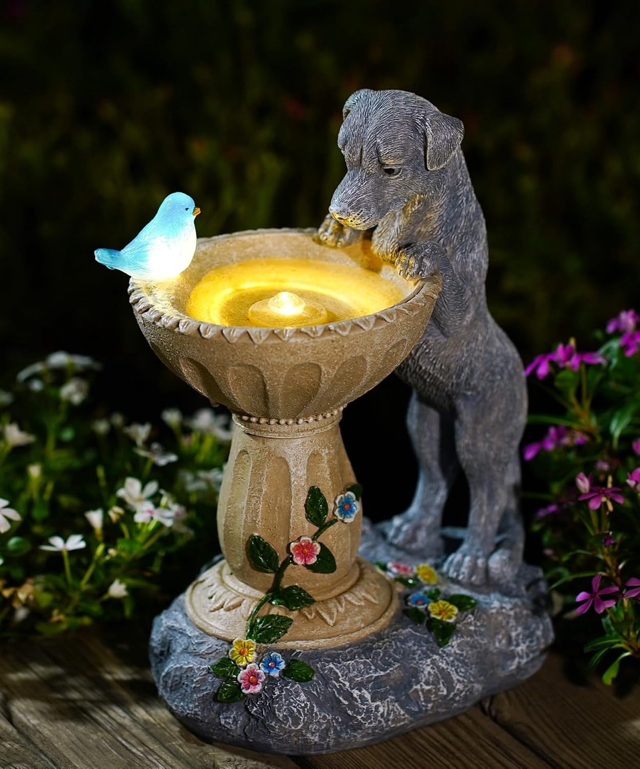 Outdoor Yard Patio Balcony Art, Solar Cat Statue for Garden Decor: IP44 Weatherproof Resin with Automatic Lighting, No Installation – Birthday Gifts for Bird Lovers, Mom, Grandma, Women