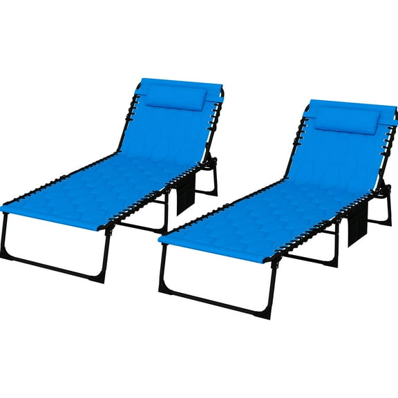 Outdoor Yard Tanning Chair , Blue, 5-level Reclining, Padded Seat & , Side Pocket For Relaxation Sun Lounger And Patio