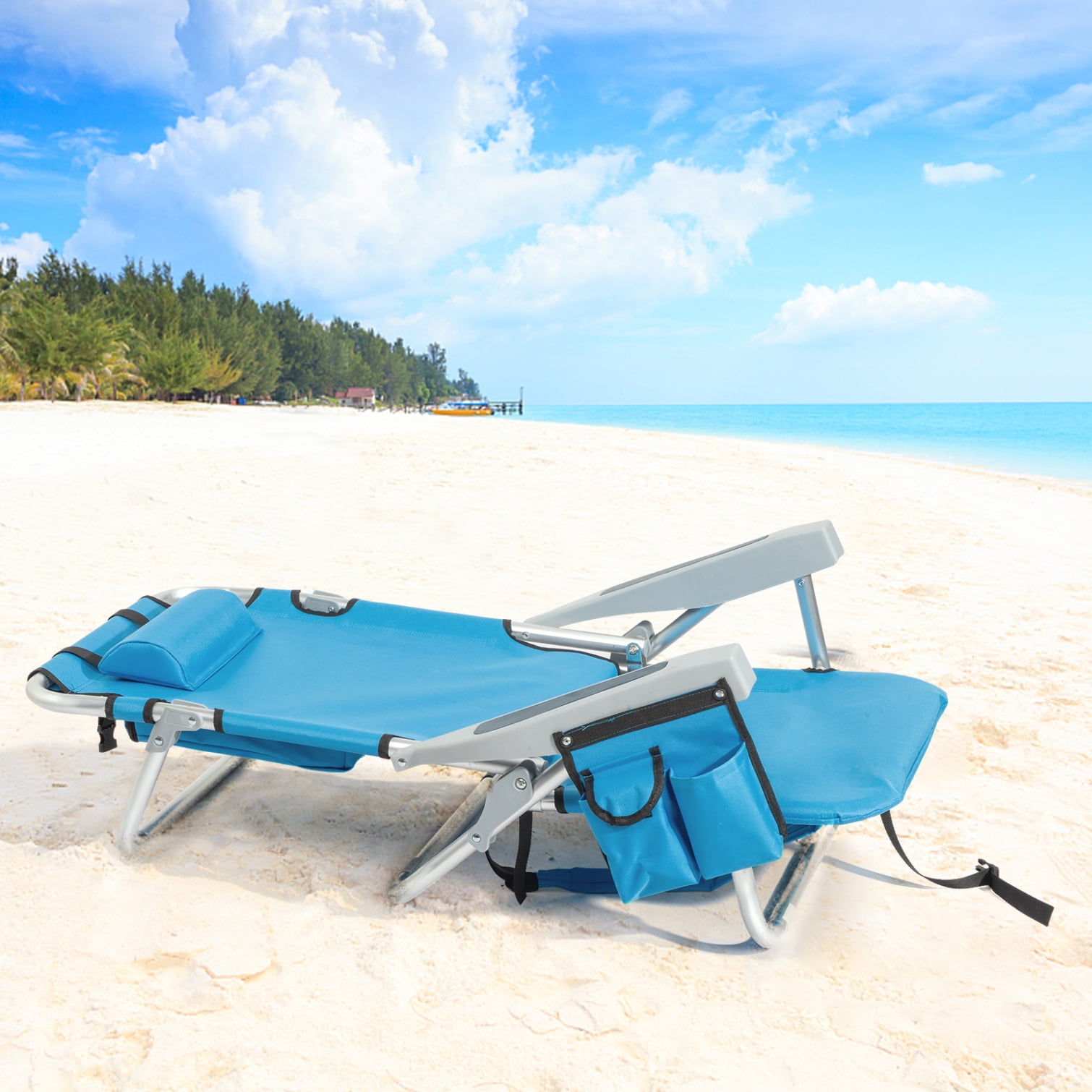 Outdoor Zero Gravity Chair with 5 Level Adjustable Backrest Portable Lightweight Reclining Lounger with Pillow Pouches and Side Cup Holder Folding Lounge Tanning Chair for Beach Lawn Pool Blue Walmart...