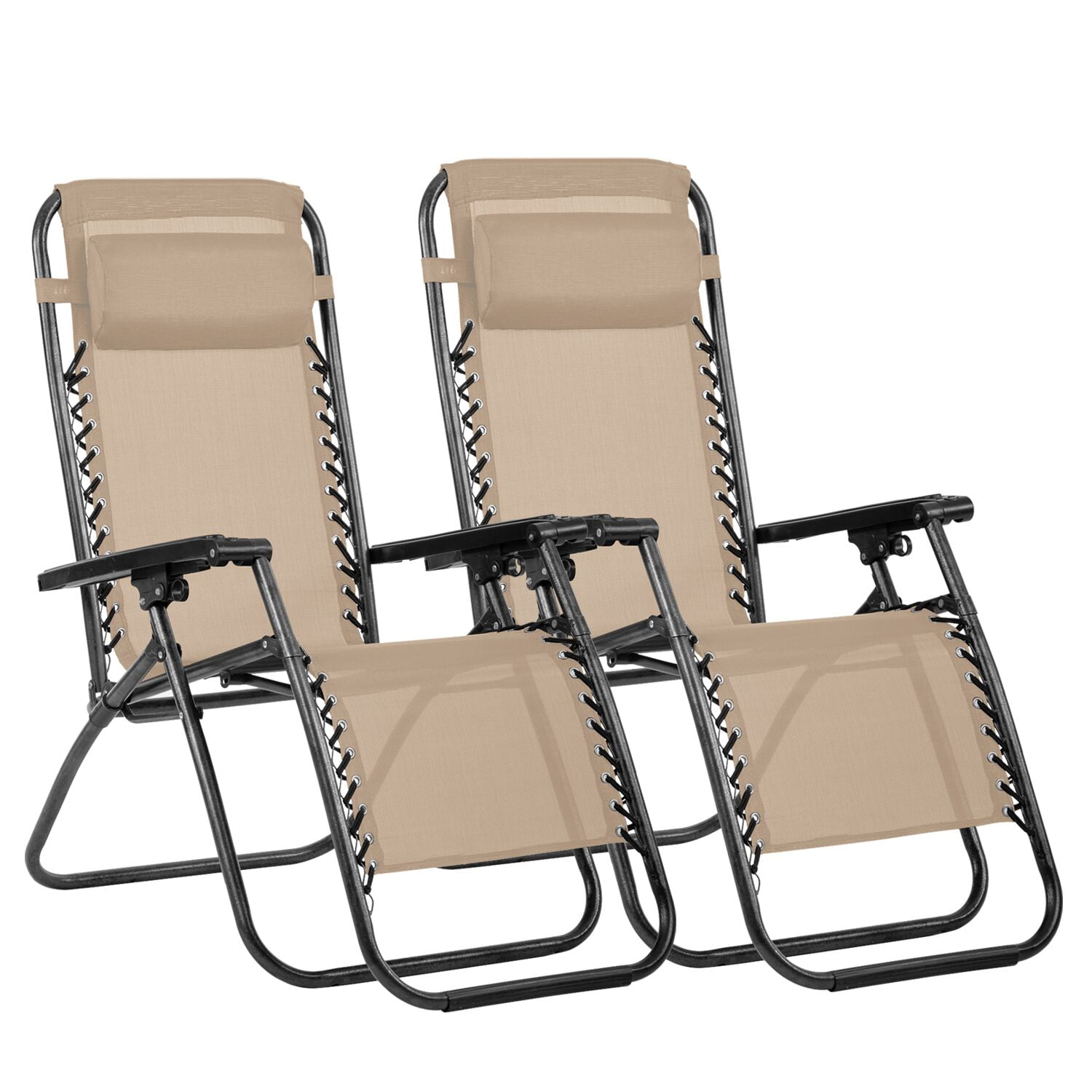 Outdoor Zero Gravity Chairs with Adjustable Pillow, 2 Pack, Beige
