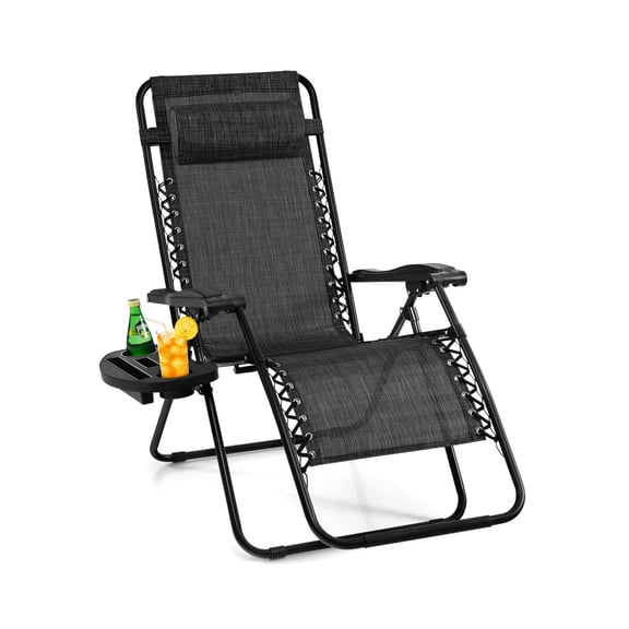 Outdoor Zero Gravity Reclining Lounge Chair with Utility Tray, Gray